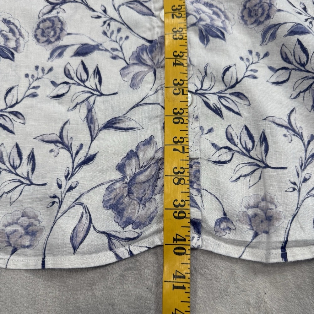 Cynthia Rowley 100% Linen Floral Midi Dress Womens 6 White Blue Fit Flare Coasta - Picture 6 of 11